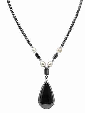 Black Hemotite Necklace Drum Beads Chunky Statement Hemotite Stone Pendant